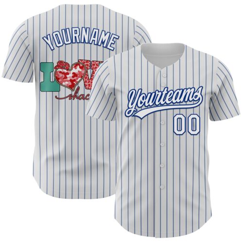 3DPattern6124 Custom White Royal Pinstripe Royal 3D Love Heart Valentine's Day Authentic Baseball Jersey