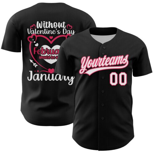 3DPattern6125 Custom Black White-Neon Pink 3D Love Heart Valentine's Day Authentic Baseball Jersey