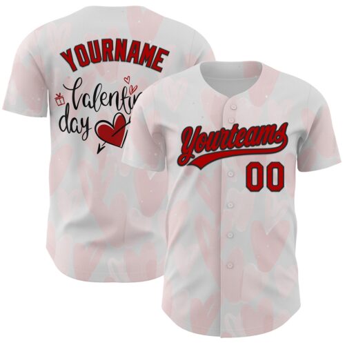 3DPattern6127 Custom White Red-Black 3D Love Heart Valentine's Day Authentic Baseball Jersey