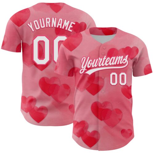 3DPattern6128 Custom Neon Pink White 3D Love Heart Valentine's Day Authentic Baseball Jersey