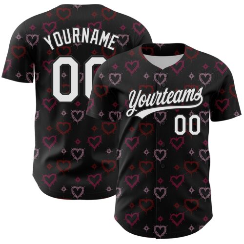 3DPattern6130 Custom Black White 3D Love Heart Valentine's Day Authentic Baseball Jersey