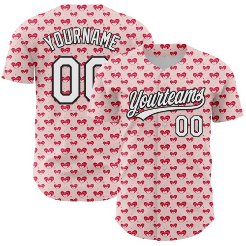 3DPattern6131 Custom Light Pink White-Black 3D Love Heart Valentine's Day Authentic Baseball Jersey