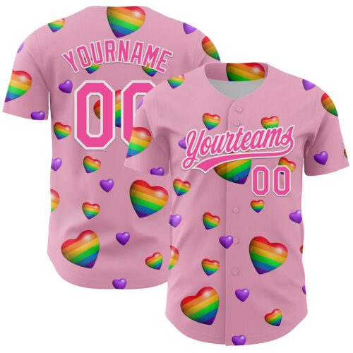 3DPattern6136 Custom Light Pink Pink-White 3D Love Heart Valentine's Day Authentic Baseball Jersey