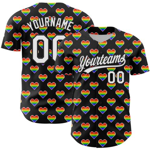 3DPattern6137 Custom Black White 3D Love Heart Valentine's Day Authentic Baseball Jersey