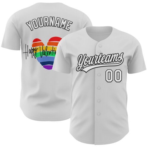 3DPattern6138 Custom White Black 3D Love Heart Valentine's Day Authentic Baseball Jersey