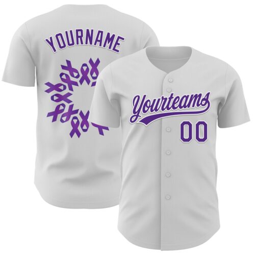 3DPattern6143 Custom White Purple 3D Pancreatic Cancer Ribbon Authentic Baseball Jersey