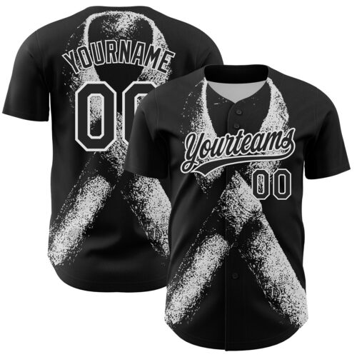 3DPattern6145 Custom Black White 3D Skin Cancer Ribbon Authentic Baseball Jersey