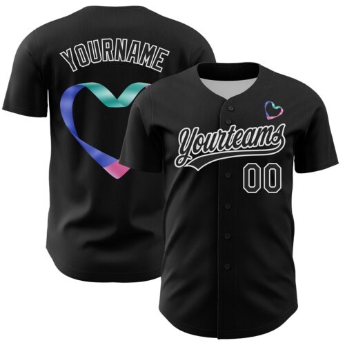 3DPattern6150 Custom Black White 3D Thyroid Cancer Ribbon Authentic Baseball Jersey