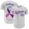 Custom White Purple 3D Thyroid Cancer Ribbon Authentic Baseball Jersey