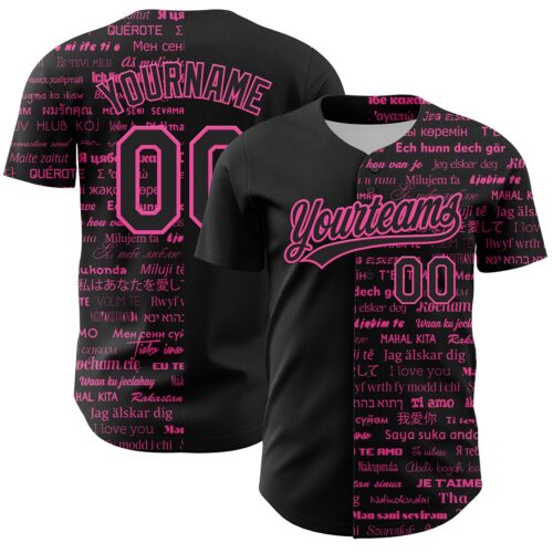3DPattern6177 Custom Black Pink 3D Love Valentine's Day Authentic Baseball Jersey