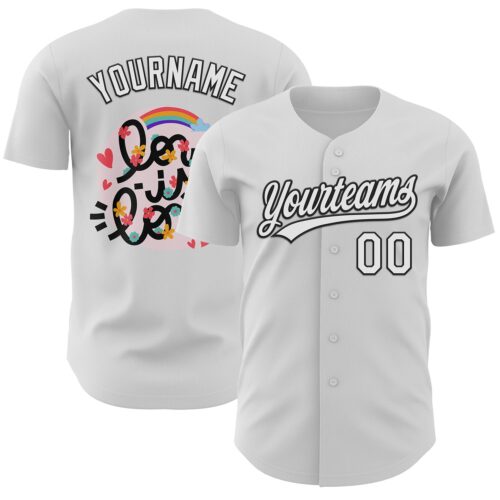 3DPattern6183 Custom White Black 3D Love Heart Valentine's Day Authentic Baseball Jersey