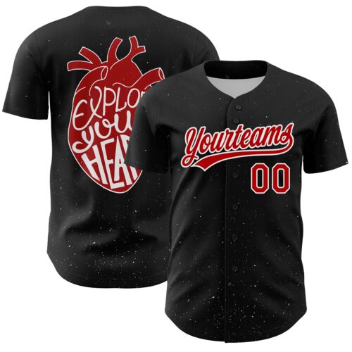 3DPattern6185 Custom Black Red-White 3D Love Heart Valentine's Day Authentic Baseball Jersey