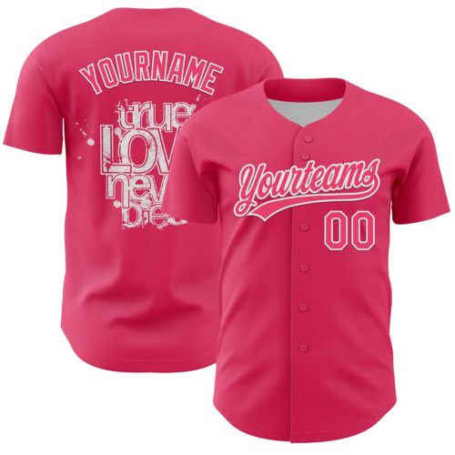 3DPattern6186 Custom Neon Pink White 3D Love Heart Valentine's Day Authentic Baseball Jersey