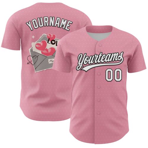 3DPattern6189 Custom Light Pink White-Black 3D Love Heart Valentine's Day Authentic Baseball Jersey