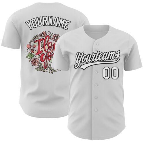 3DPattern6190 Custom White Black 3D Love Valentine's Day Authentic Baseball Jersey
