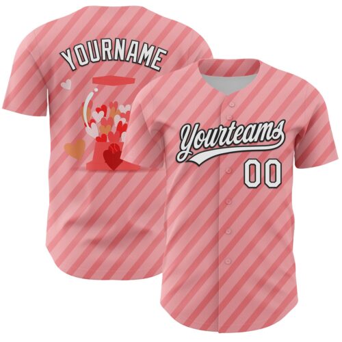3DPattern6191 Custom Medium Pink White-Black 3D Love Heart Valentine's Day Authentic Baseball Jersey