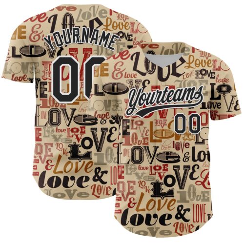 3DPattern6192 Custom City Cream Black-White 3D Love Valentine's Day Authentic Baseball Jersey