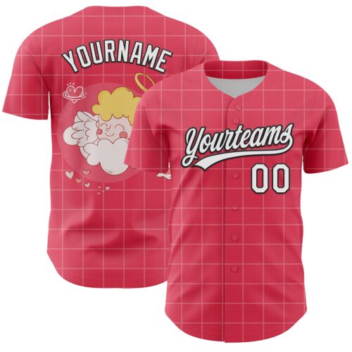 3DPattern6194 Custom Neon Pink White-Black 3D Love Heart Valentine's Day Authentic Baseball Jersey