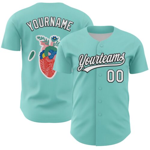 3DPattern6198 Custom Ice Blue White-Black 3D Love Heart Valentine's Day Authentic Baseball Jersey