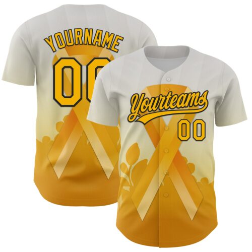 3DPattern6201 Custom White Gold-Black 3D Appendix Cancer Ribbon Authentic Baseball Jersey