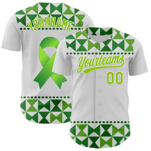 3DPattern6213 Custom White Neon Green 3D Gallbladder And Bile Duct Cancer Ribbon Authentic Baseball Jersey