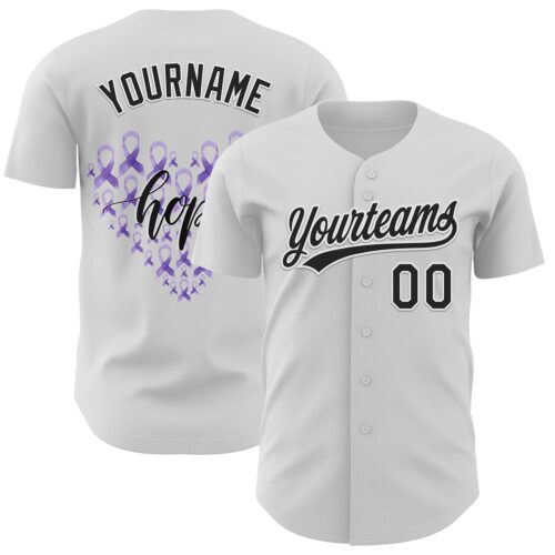 3DPattern6214 Custom White Black-Purple 3D Gastric Cancer Ribbon Authentic Baseball Jersey