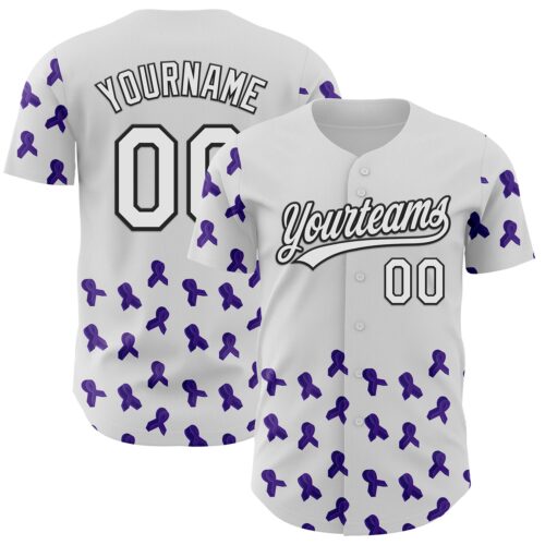3DPattern6217 Custom White Purple-Black 3D Gynecological Cancer Ribbon Authentic Baseball Jersey