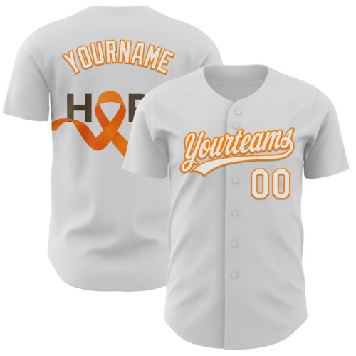 3DPattern6221 Custom White Bay Orange-Black 3D Kidney Cancer Ribbon Authentic Baseball Jersey
