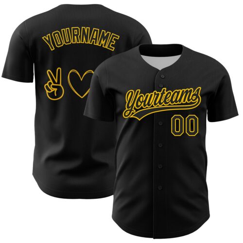 3DPattern6229 Custom Black Yellow 3D Childhood Cancer Gold Ribbon Authentic Baseball Jersey