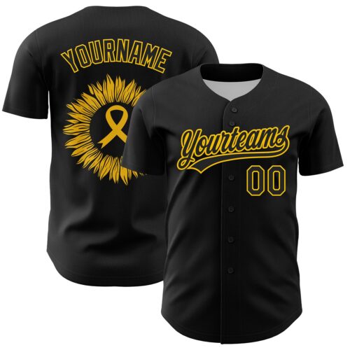 3DPattern6230 Custom Black Yellow 3D Childhood Cancer Gold Ribbon Authentic Baseball Jersey