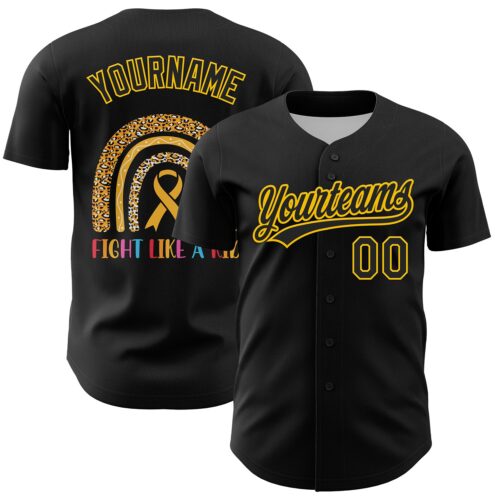 3DPattern6232 Custom Black Yellow 3D Childhood Cancer Gold Ribbon Authentic Baseball Jersey