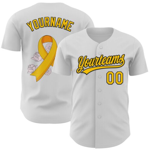 3DPattern6234 Custom White Yellow-Black 3D Childhood Cancer Gold Ribbon Authentic Baseball Jersey