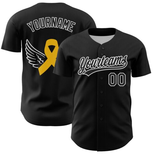 3DPattern6237 Custom Black White-Yellow 3D Childhood Cancer Gold Ribbon Authentic Baseball Jersey