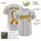 Custom White Black Pinstripe Yellow 3D Childhood Cancer Gold Ribbon Authentic Baseball Jersey