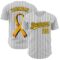 Custom White Black Pinstripe Yellow 3D Childhood Cancer Gold Ribbon Authentic Baseball Jersey