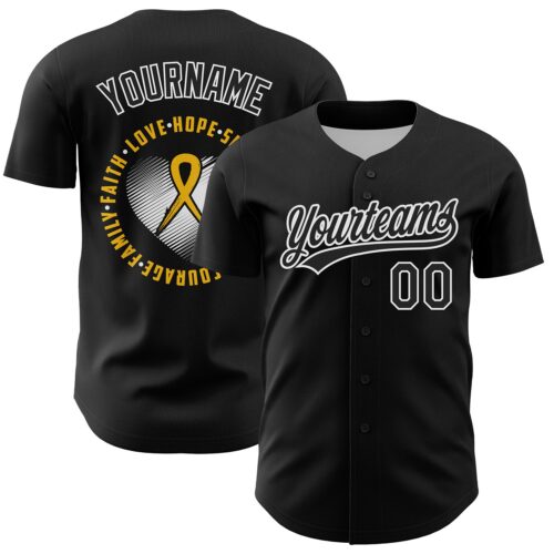 3DPattern6242 Custom Black Yellow-White 3D Childhood Cancer Gold Ribbon Authentic Baseball Jersey