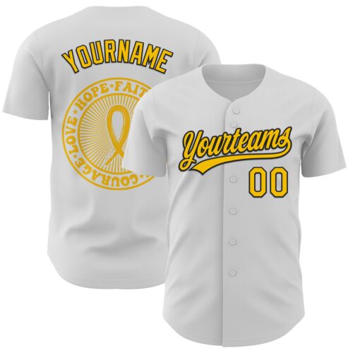 3DPattern6245 Custom White Yellow-Black 3D Childhood Cancer Gold Ribbon Authentic Baseball Jersey