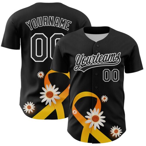 3DPattern6246 Custom Black Yellow-White 3D Childhood Cancer Gold Ribbon Authentic Baseball Jersey