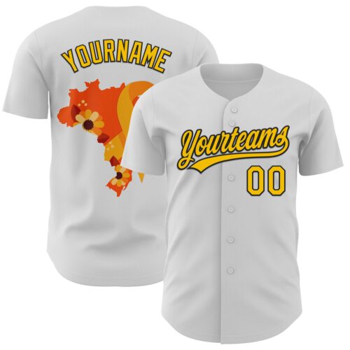 3DPattern6247 Custom White Yellow-Black 3D Childhood Cancer Gold Ribbon Authentic Baseball Jersey