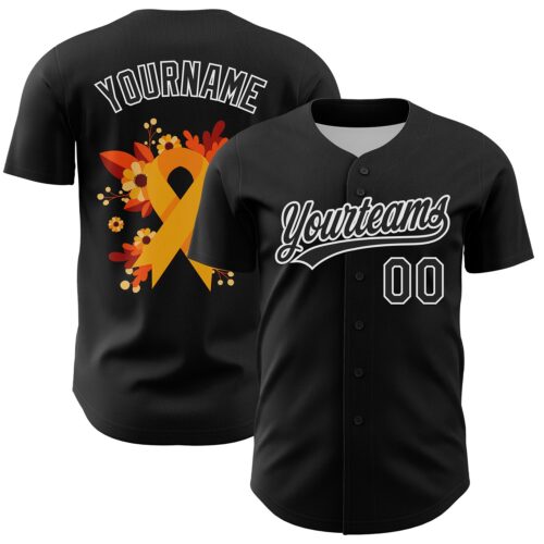 3DPattern6251 Custom Black Yellow-White 3D Childhood Cancer Gold Ribbon Authentic Baseball Jersey