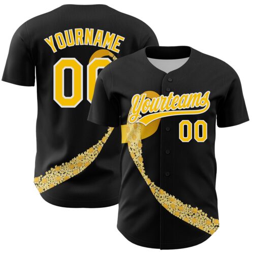 3DPattern6252 Custom Black Yellow-White 3D Childhood Cancer Gold Ribbon Authentic Baseball Jersey