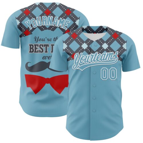 3DPattern6677 Custom Shadow Blue White 3D Pattern Design Father's Day Mustache Authentic Baseball Jersey
