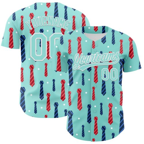 3DPattern6678 Custom Ice Blue White 3D Pattern Design Father's Day Tie Authentic Baseball Jersey