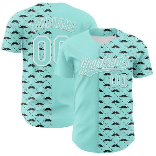 3DPattern6680 Custom Ice Blue White 3D Pattern Design Father's Day Mustache Authentic Baseball Jersey