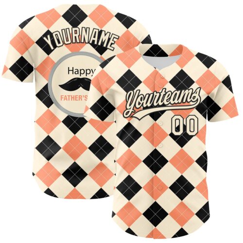 3DPattern6681 Custom Cream Black 3D Pattern Design Father's Day Mustache Authentic Baseball Jersey