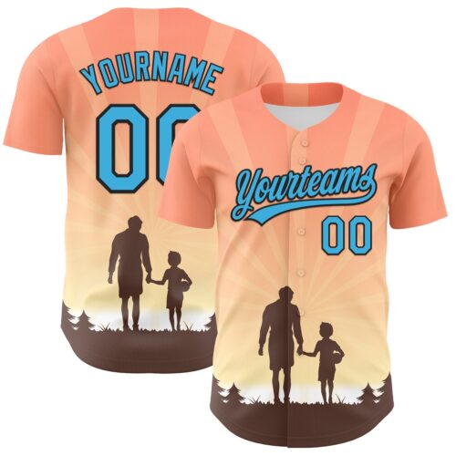 3DPattern6682 Custom Medium Pink Sky Blue-Black 3D Pattern Design Father's Day Family Love Authentic Baseball Jersey