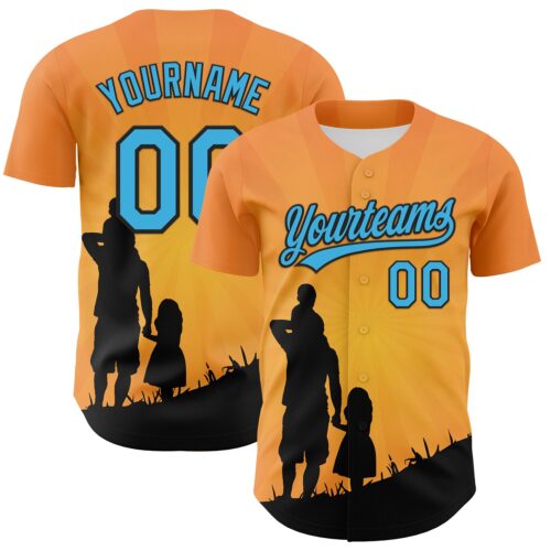 3DPattern6683 Custom Bay Orange Sky Blue-Black 3D Pattern Design Father's Day Family Love Authentic Baseball Jersey