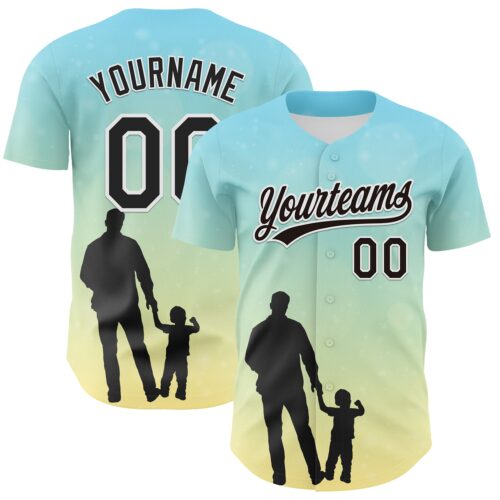 3DPattern6684 Custom Ice Blue Black-White 3D Pattern Design Father's Day Family Love Authentic Baseball Jersey