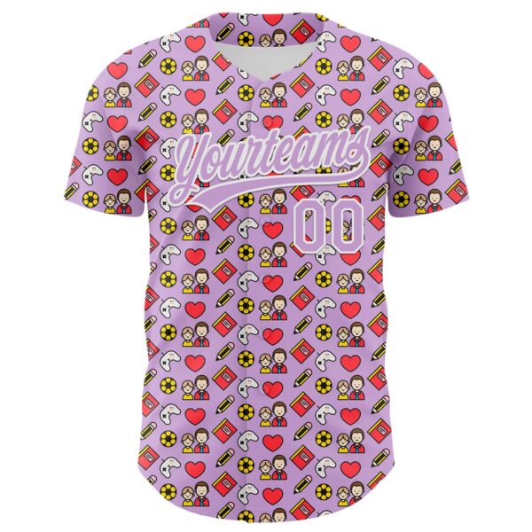 Custom Light Purple White 3D Pattern Design Father's Day Family Love Authentic Baseball Jersey