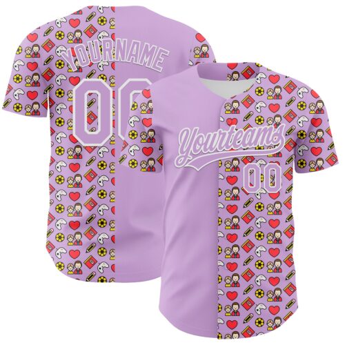 3DPattern6687 Custom Light Purple White 3D Pattern Design Father's Day Family Love Authentic Baseball Jersey